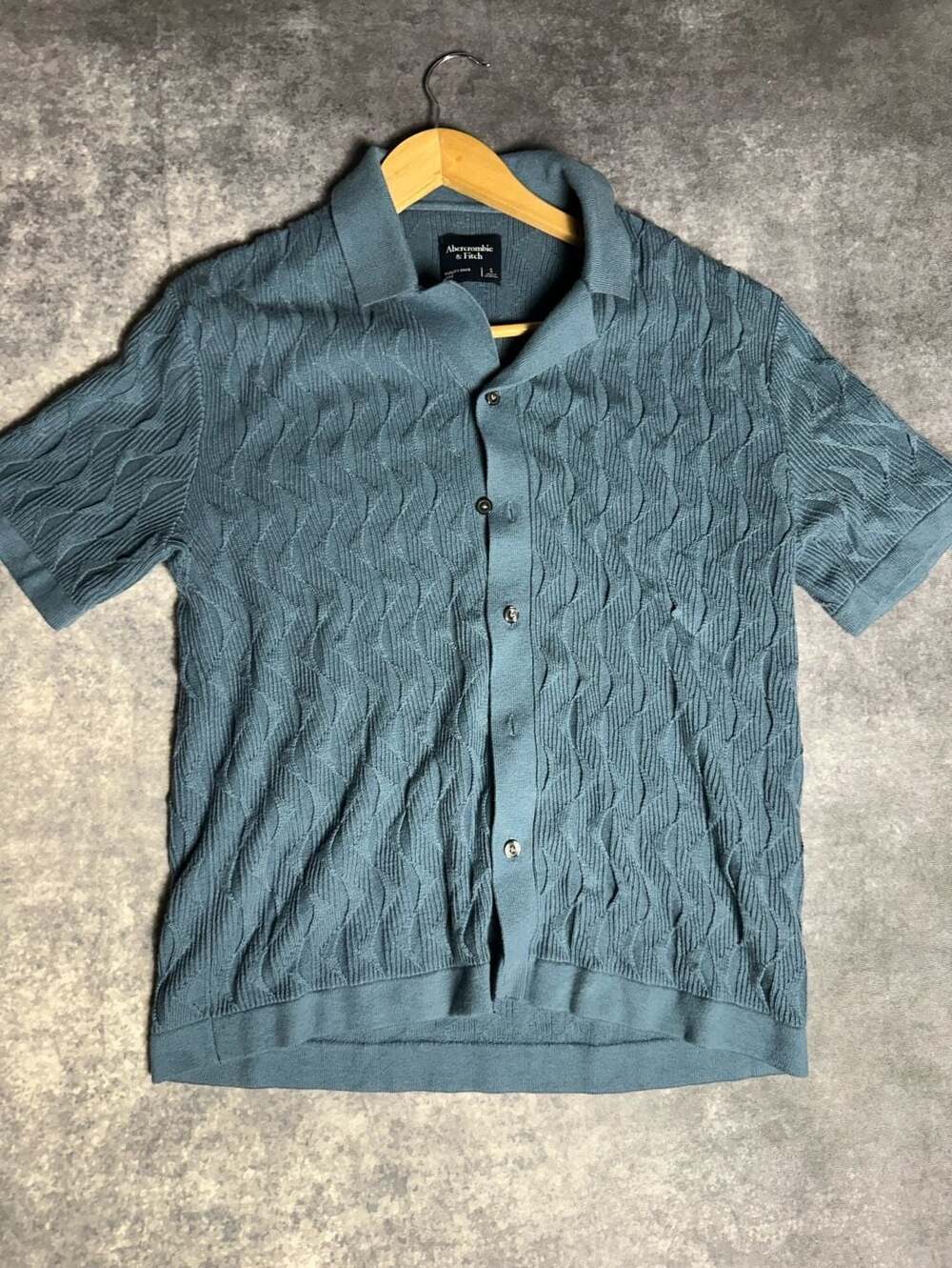 Abercrombie & Fitch Men's Geometric Stitch Button-Through Sweater Polo